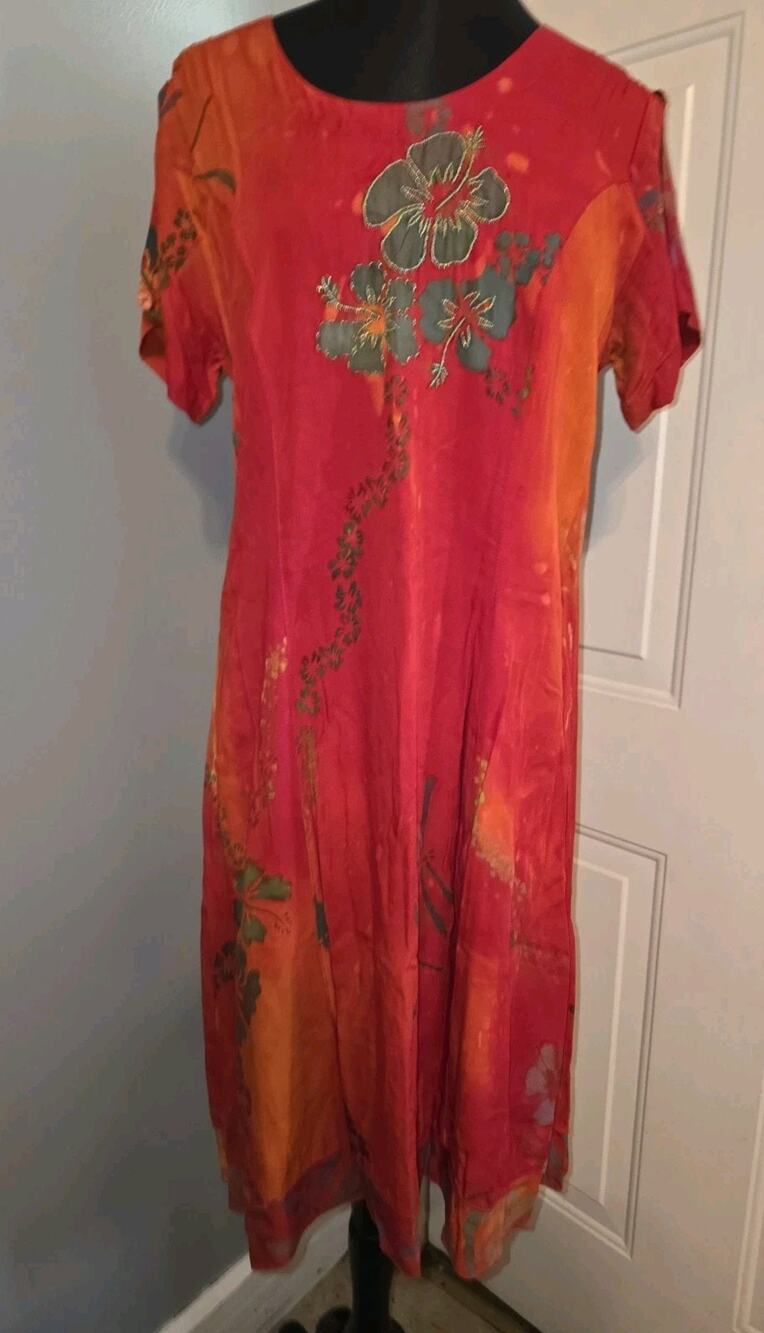 Tropical Tantrum Red Hawaiian Dress Beaded Tropical Vacation Luau Cruise Size M